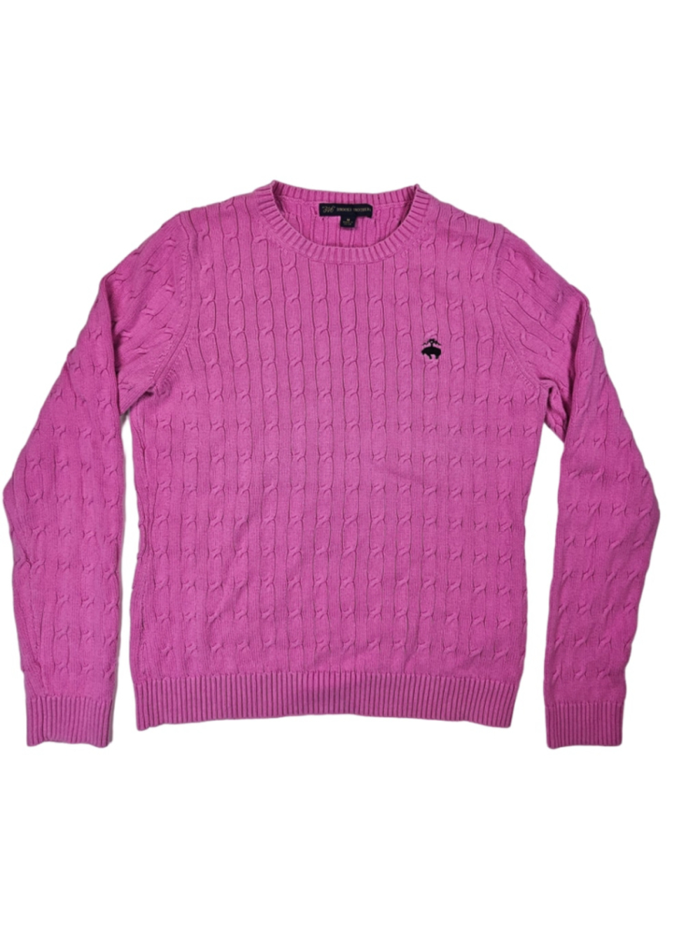 Brooks Brothers 346 Womens M Pink Cable Knit Cotton Crewneck Sweater Logo